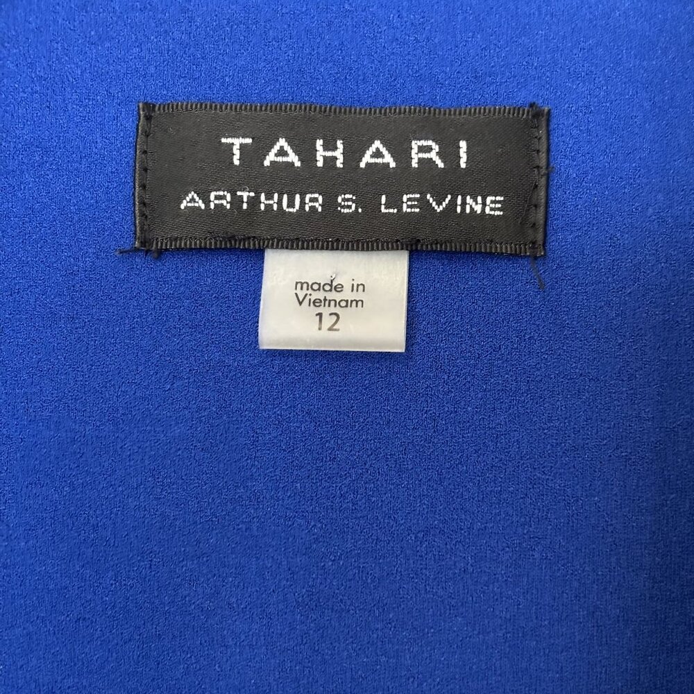Tahari Arthur S. Levine Blue Belted Midi Faux Wrap Dress Collared Neck - Picture 4 of 11